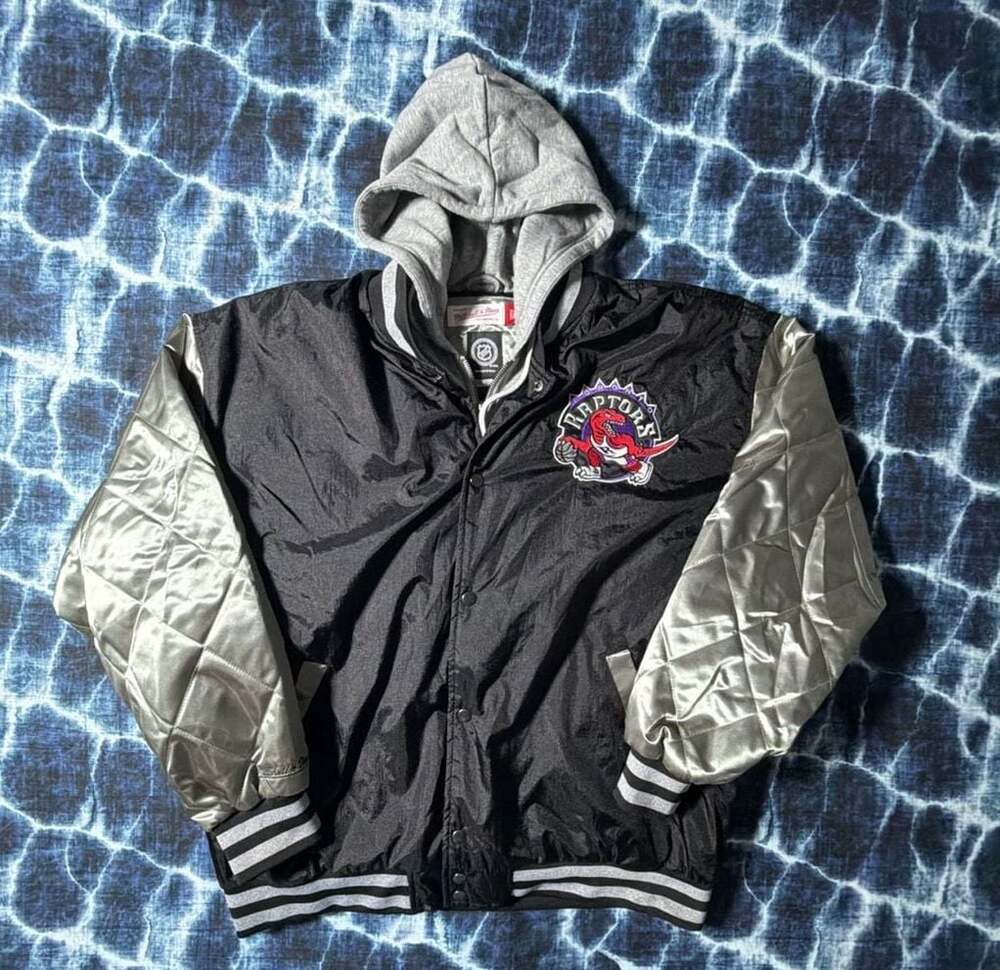 Mitchell & Ness Toronto Raptors Hybrid Varsity Puffer Jacket with Hood